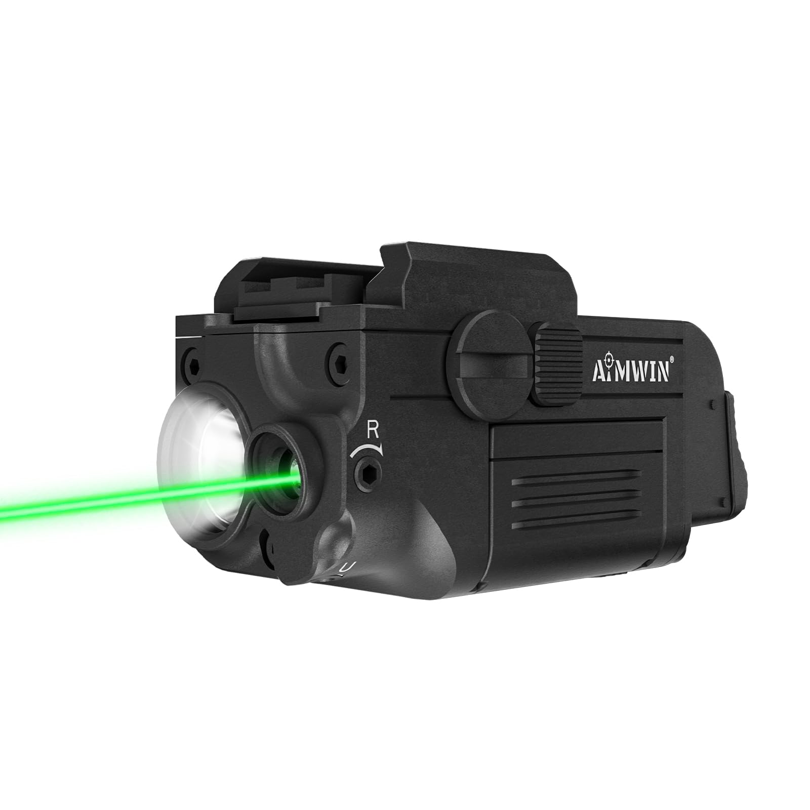 AIMWIN WL10 GL Torcia LED 900 Lumen con Laser Verde – Luce LED con Montaggio Rapido Ricaricabile Magnetica per Slitte Standard 1913 e GL Rail