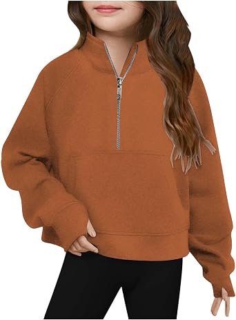 Girls Sweatshirts Half Zip Crop Long Sleeve Thumb Hole Pullover Casual Fall 2025 Kids Clothes Tween Cute Outfits
