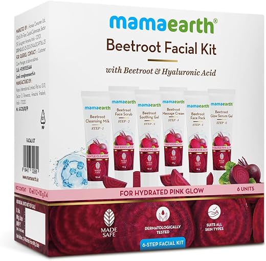 Mamaearth Beetroot Hydraful Facial Kit with Beetroot &amp; Hyaluronic Acid - 2*10 ml + 4*10 g Hydrated Pink Glow in 30 Minutes...