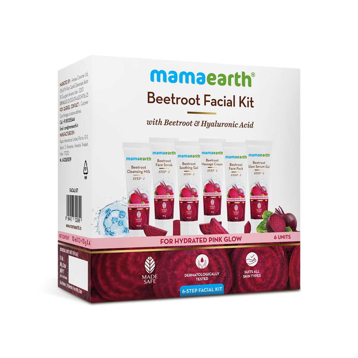 Mamaearth Beetroot Hydraful Facial Kit with Beetroot & Hyaluronic Acid - 2*10 ml + 4*10 g Hydrated Pink Glow in 30 Minutes | Spa-like Facial - Anytime, Anywhere | Instantly Brightens Skin | Made Safe