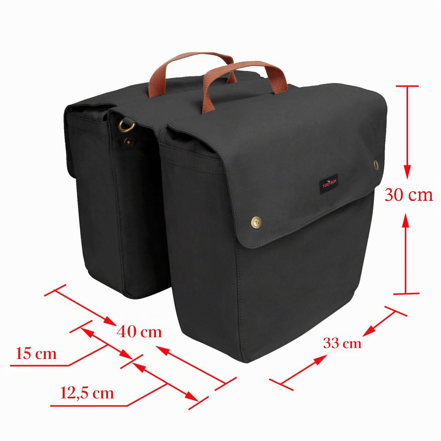 TOURBON Borsa doppia per bicicletta in tela impermeabile per portabagagli posteriore arrotolabile nero