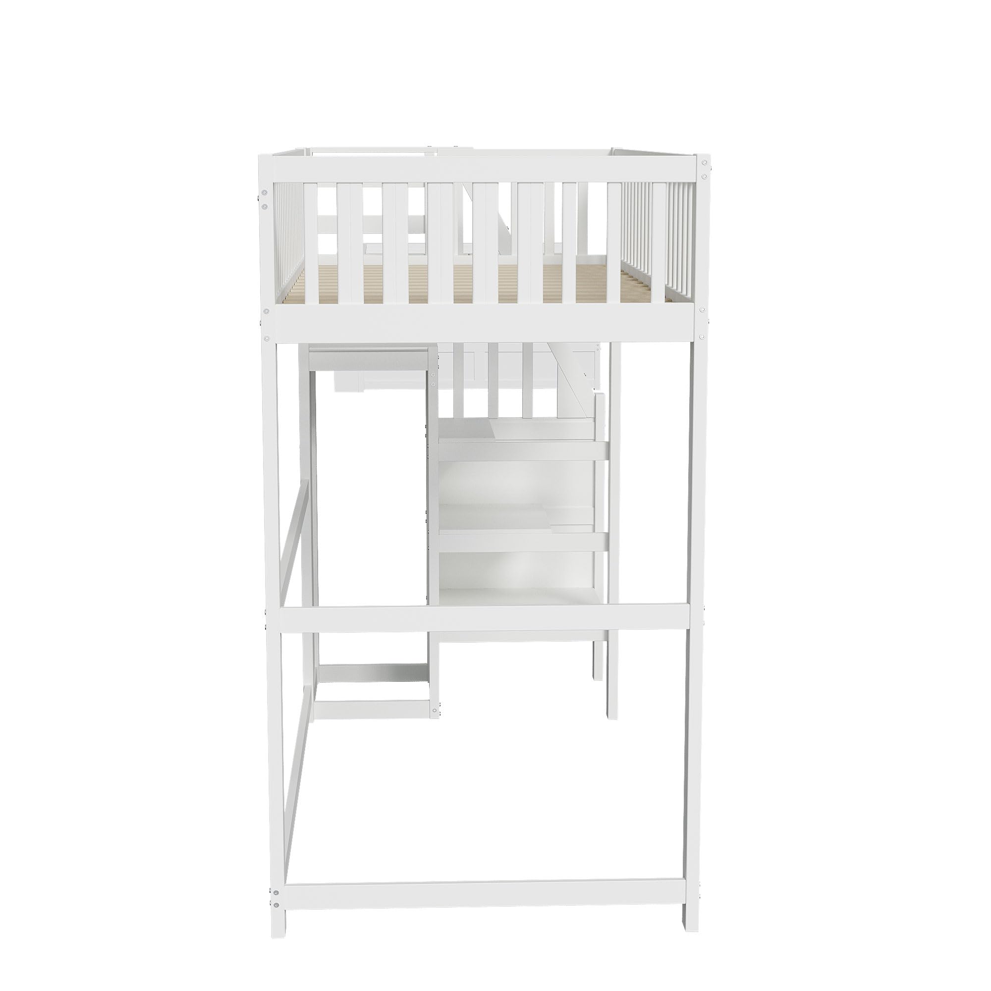 YESGIGA Cama alta 90 x 200 cm con escalera, cuna blanca de madera con estante de almacenamiento, armario sencillo (blanco, 90 x 200 cm)