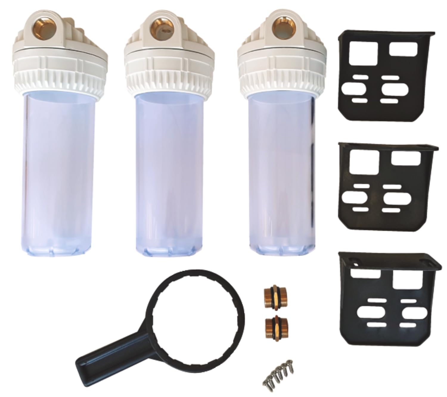 AQUAWATER - Station Filtre Triple 107225 - Traitement d'Eau Multi-Solutions - Cartouches Standard 9''3/4 - Livrée avec Équerre et Clé - Fabrication Française - Blanc