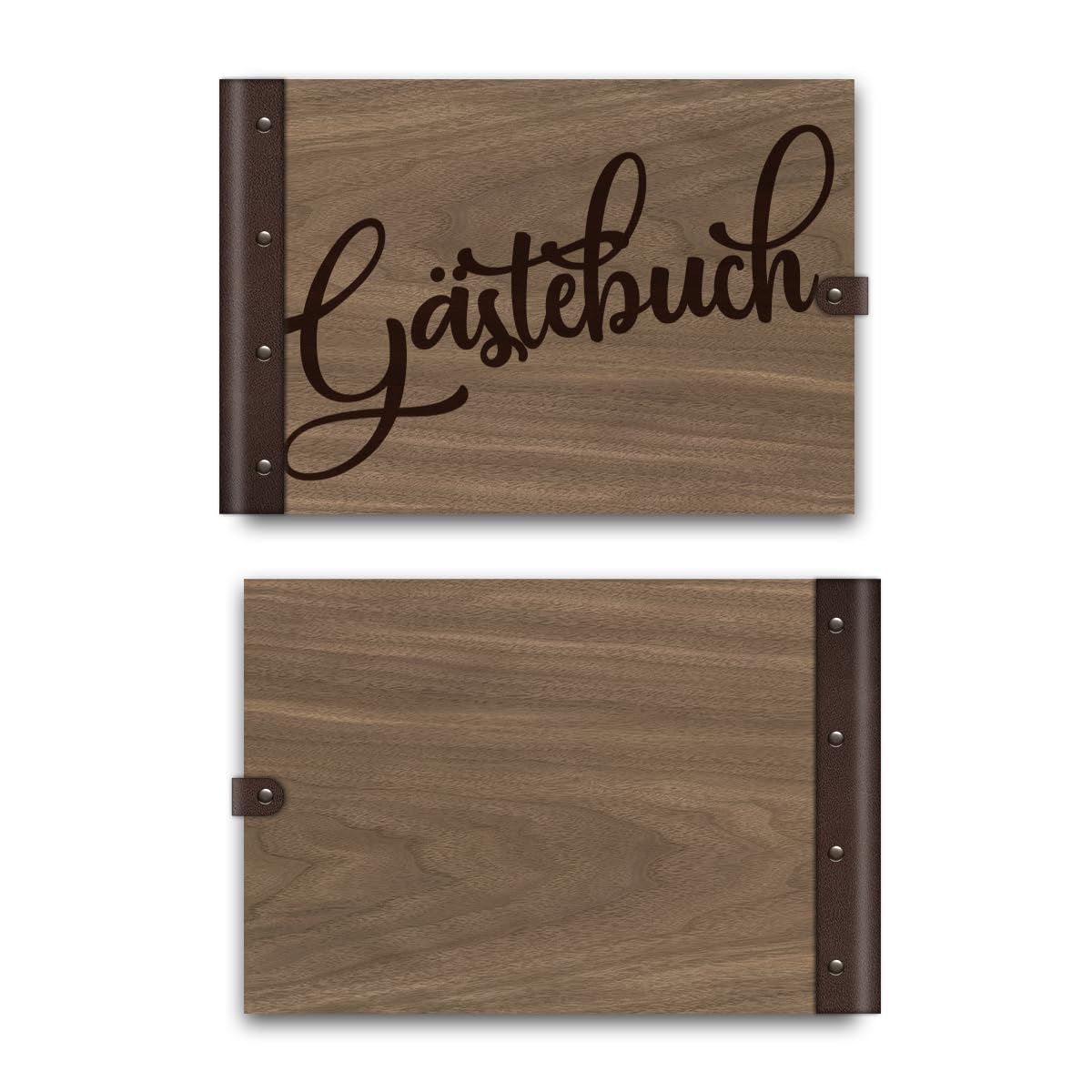 Gästebuch echtes Holz DIN A4 Buch Ringe lassen sich öffnen - Comic Schrift - mit 72 Blatt / 144 Seiten Naturpapier Weiß