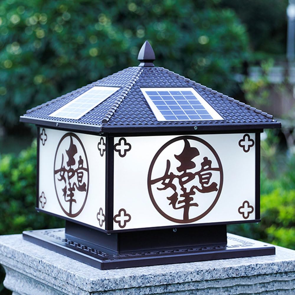 Glass Lampshade IP54 Waterproof Pillar Cap Lights 1-Light Solar Outdoor Landscape Column Head Lamp E27 Base Garden Lamps
