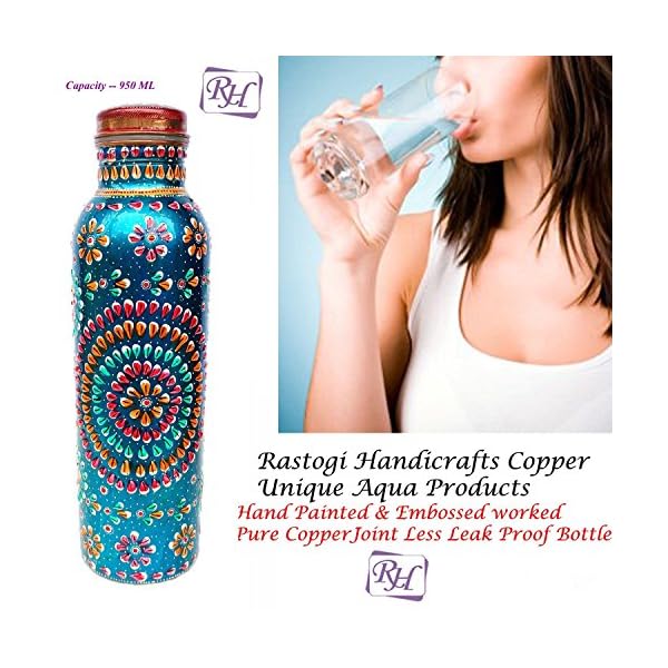 Rastogi Handicrafts Copper Joint less leak-proof Water storage Bottle Set of 4 With One Insulated Bag - Image 4