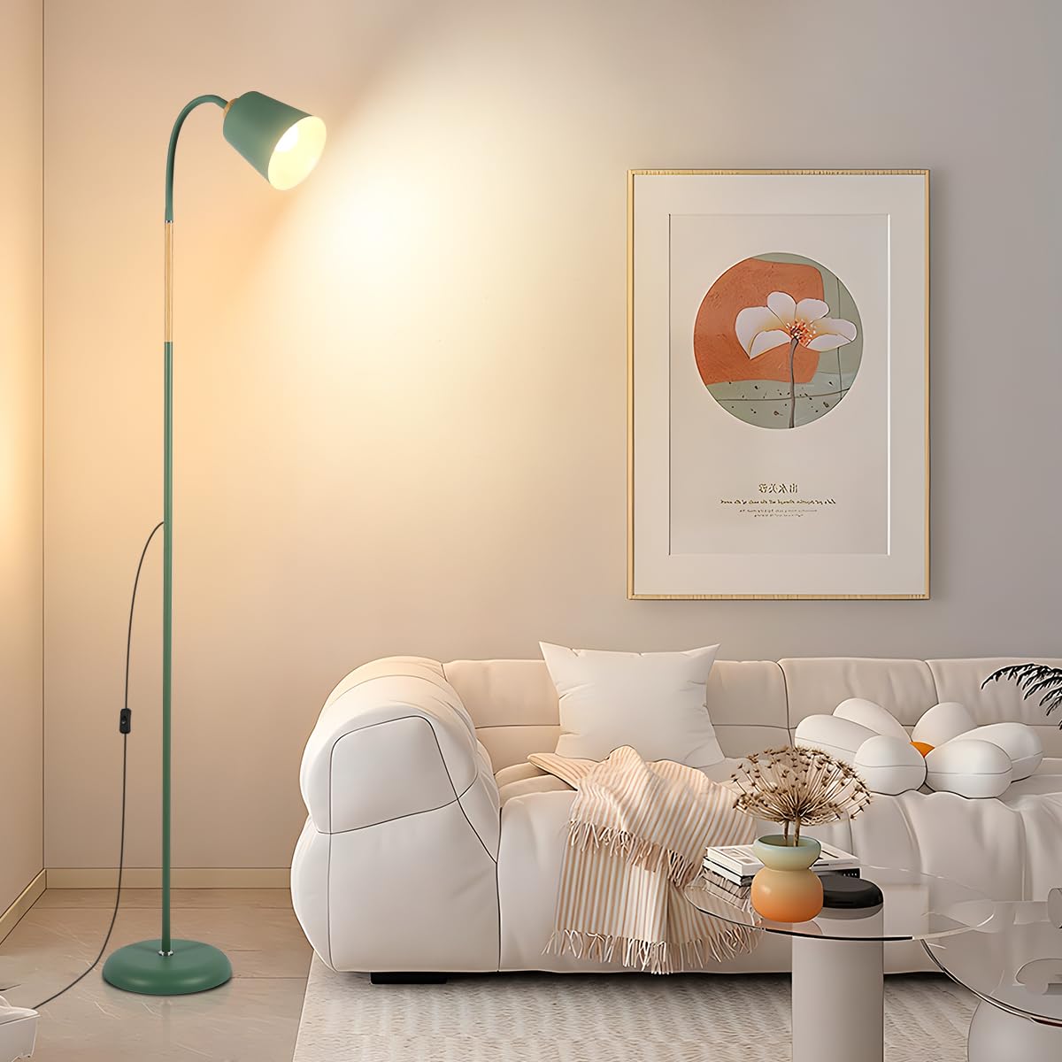 ANTENLICHT Lámpara de lectura de pie E27, casquillo máx. 60 W, lámpara de pie giratoria para salón, dormitorio, estudio, lámpara de pie nórdico con altura de 159 cm, verde (Sin bombilla)