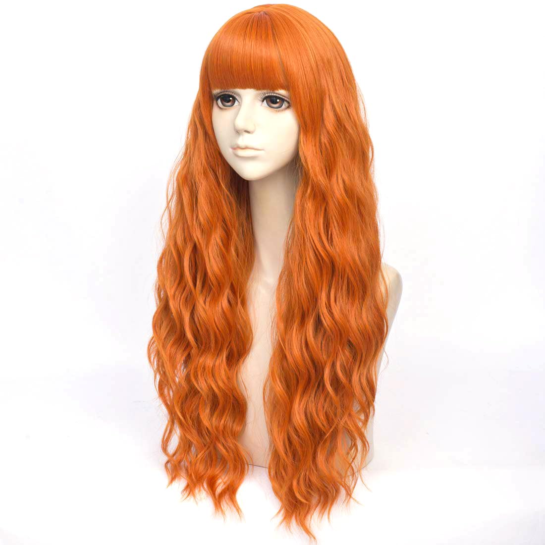 Perruque Synthétique Orange Courte Bouclée Avec Frange - Pour Femme - Inclut Bonnet