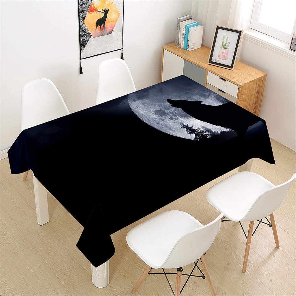 Morbuy Moon Table Cloths Rectangular Waterproof, 3D Animal Wolf Print Tablecloth Wipe Clean Stain Resistant Table Cover For Kitchen Dining Garden Kids Party Decorations (,60X60cm)