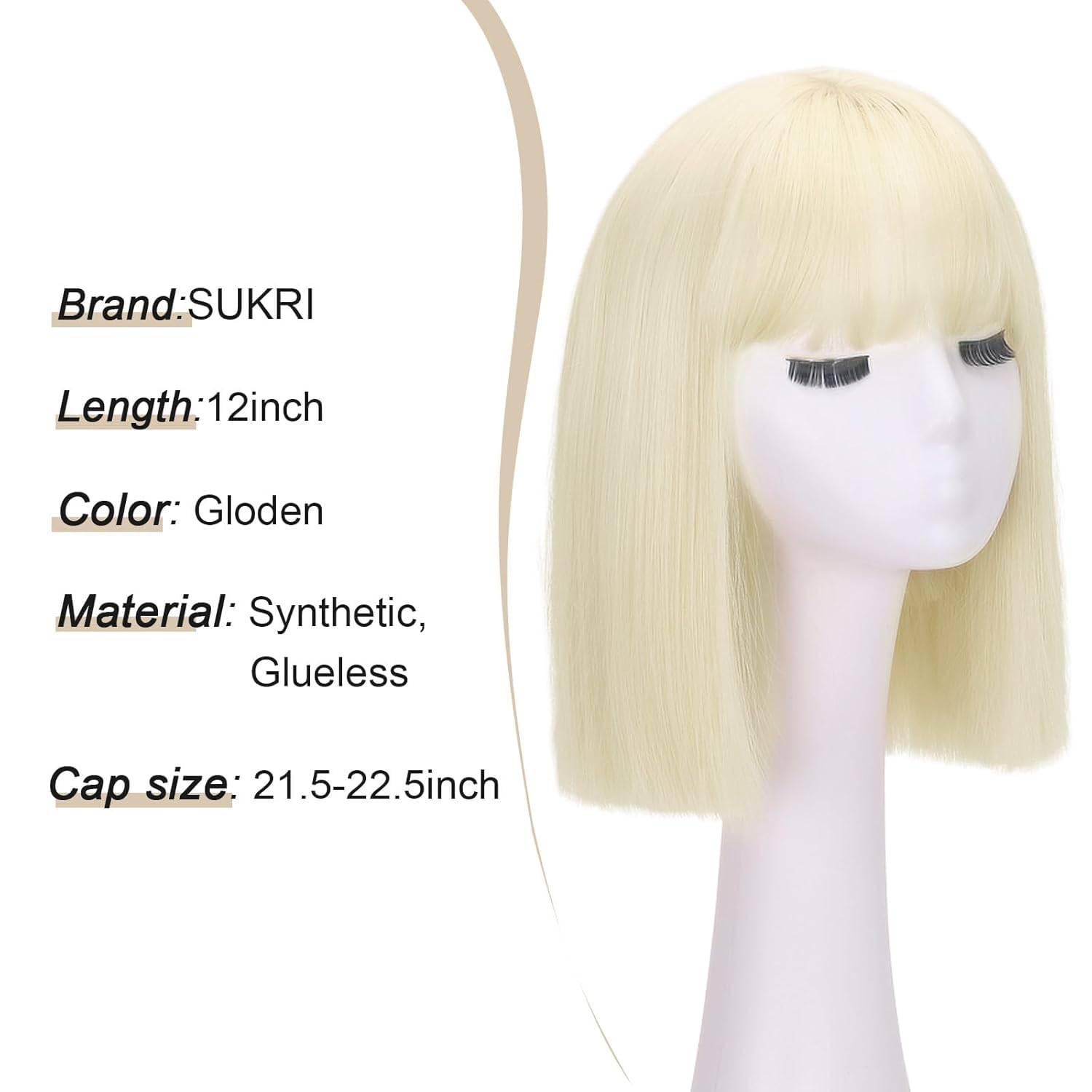 SUKRI Peluca rubia estilo Bob con flequillo, pelucas rubias platinadas para mujer, pelucas sintéticas resistentes al calor, uso diario, fiesta, Halloween (12 pulgadas)