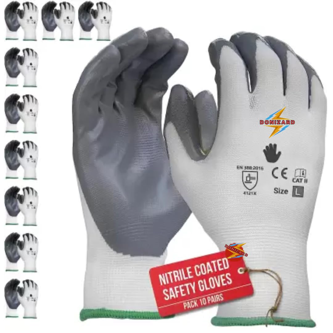 Pack 10 Pairs Reusable Nitrile Coated Nylon Cotton Safety Gloves For Men Industrial - Gardening Gloves - Hand Gloves For Men - Industrial Gloves - Working Gloves For Men Cut-resistant Work Gloves (B0CJJPZHV7) Amazon Price History, Amazon Price Tracker
