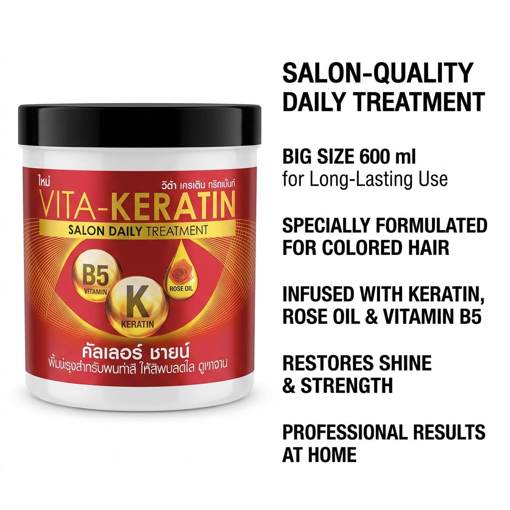 VITA-KERATIN codzienna maska do włosów keratynowa olejek różany witamina B5 do włosów farbowanych 600 ml - Pochodzenie Tajlandia