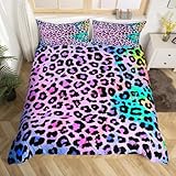 Erosebridal Women Cheetah Printed Bedding Set Twin Colorful Leopard Printed Duvet Cover Set Africa Leopard Pattern Decorative for Girls,Luxury Breathable Microfiber Duvet Cover Set with 1 Pillow Sham