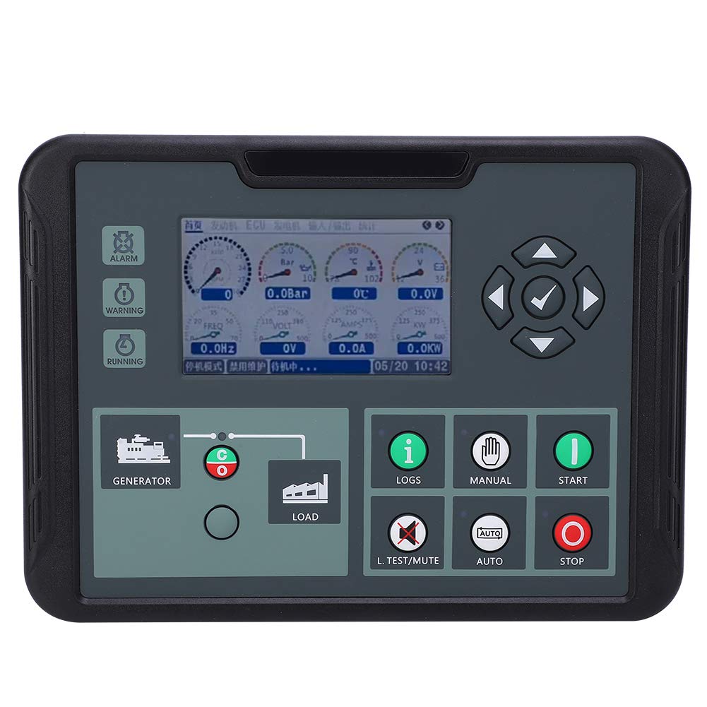 Wakects Contrôleur de Groupe électrogène Module de Commande de Générateur en Plastique DC90D pour MKII 500 à 4500 Tr/min AC80 à 360 V Affichage Multilingue Démarrage Automatique Arrêt pour les