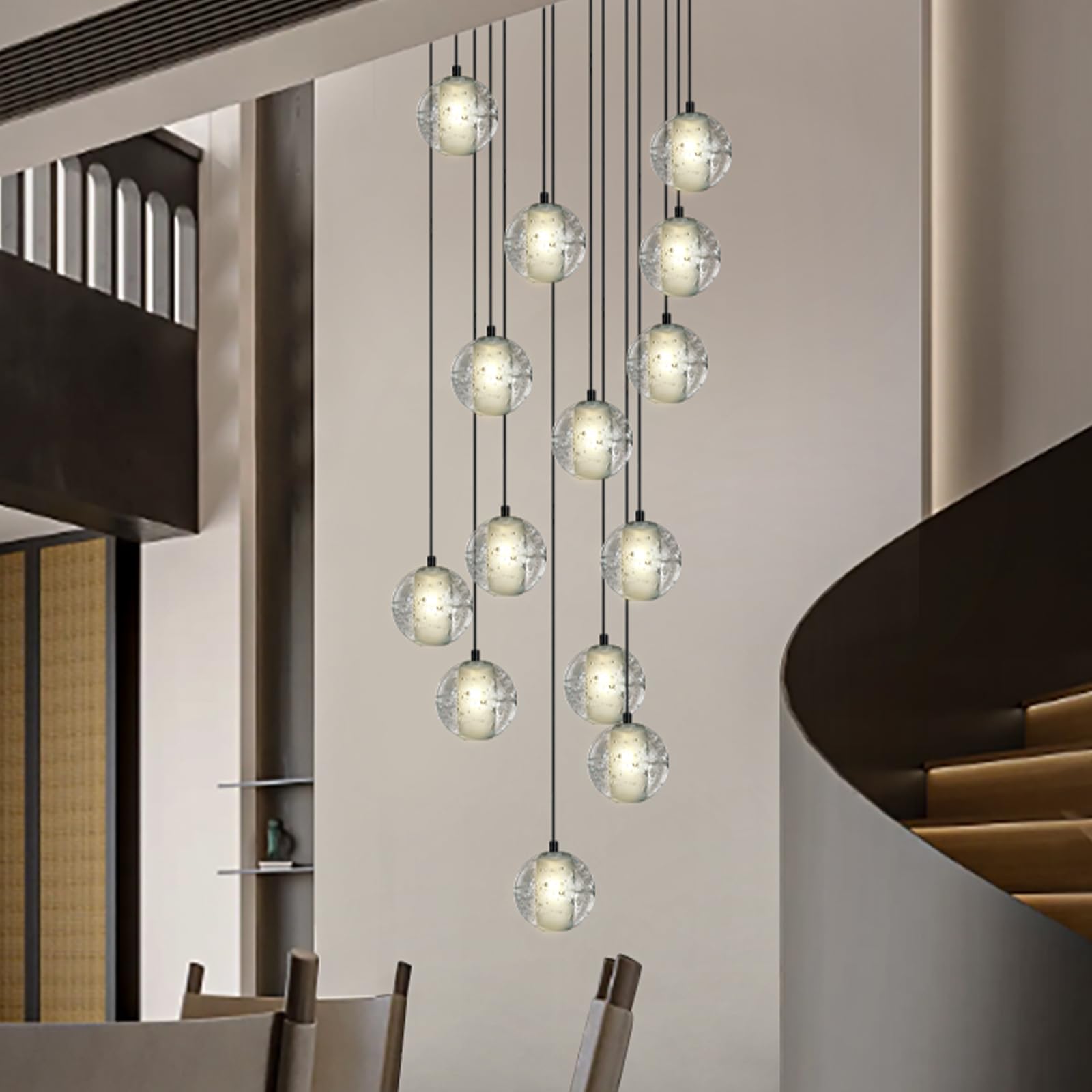 Photo 1 of 14-Lights Chandelier,Dimmable staircase Pendant Chandeliers, Height Adjustable Modern LED Crystal Chandelier,Ceiling Light Fixtures for High Ceiling, Hallway, Hotel, Foyer, Entryway 14-light-black