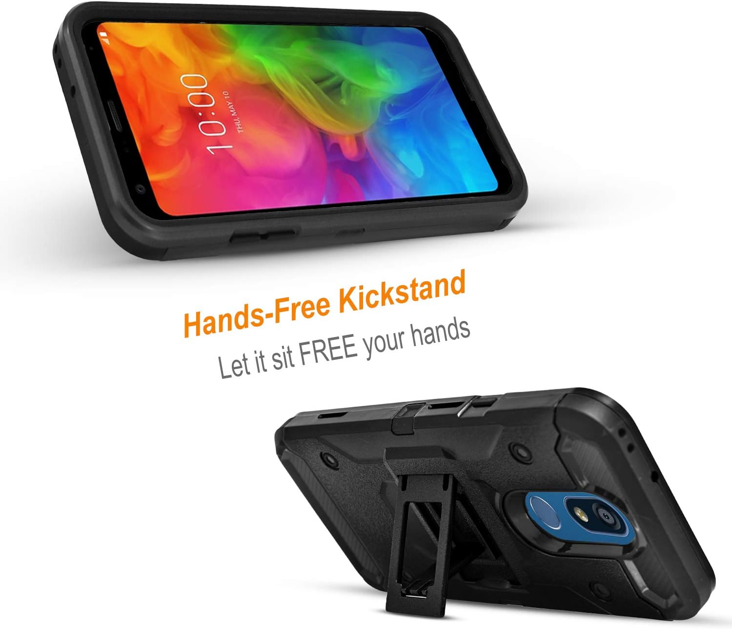 STARSHOP- Compatible for LG Stylo 5 Case, with [Tempered Glass Screen Protector Included] Full Cover Shockproof Armor Dual Layers Phone Cover with build in Kickstand and Locking Belt Clip- Black