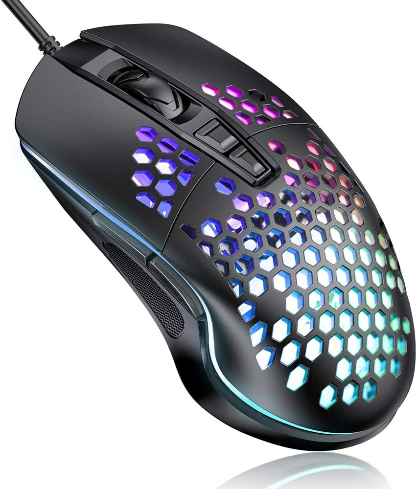 BENGOO RGB Gaming Mouse, Wired USB Mouse with Lightweight Honeycomb Shell, 7200 DPI Adjustable, 7 Programmed Buttons, Ergonomic Optical Computer Gamer Gaming Mice for Windows PC Laptop