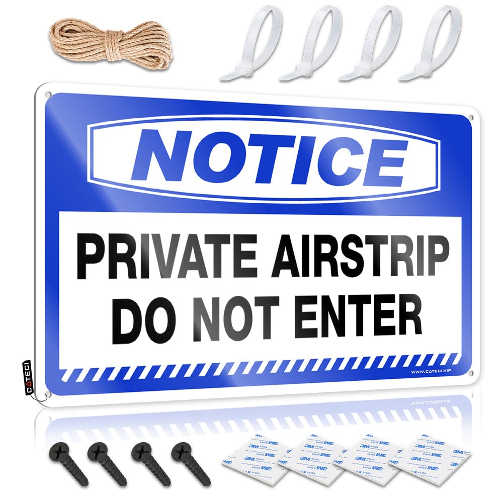 HELIOFORGE Funny Signs Billiard Notice Private Airstrip Do Not Enter Tin Sign Tin Sign Funny Sign Decor(20X30CM)