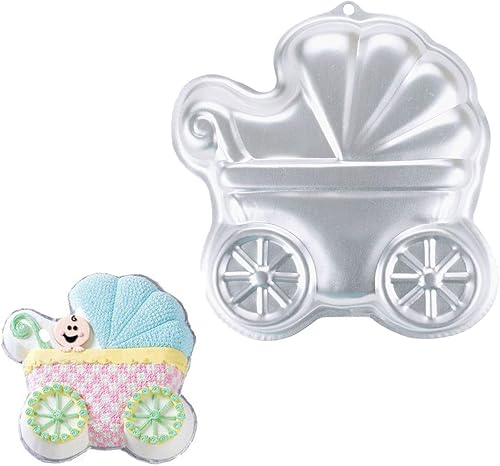 Miniatura 2 de Cochecito de coche de bebé de 10 pulgadas en forma de aluminio 3D molde para hornear pastel molde de estaño pastel de cumpleaños Pan - Cochecito