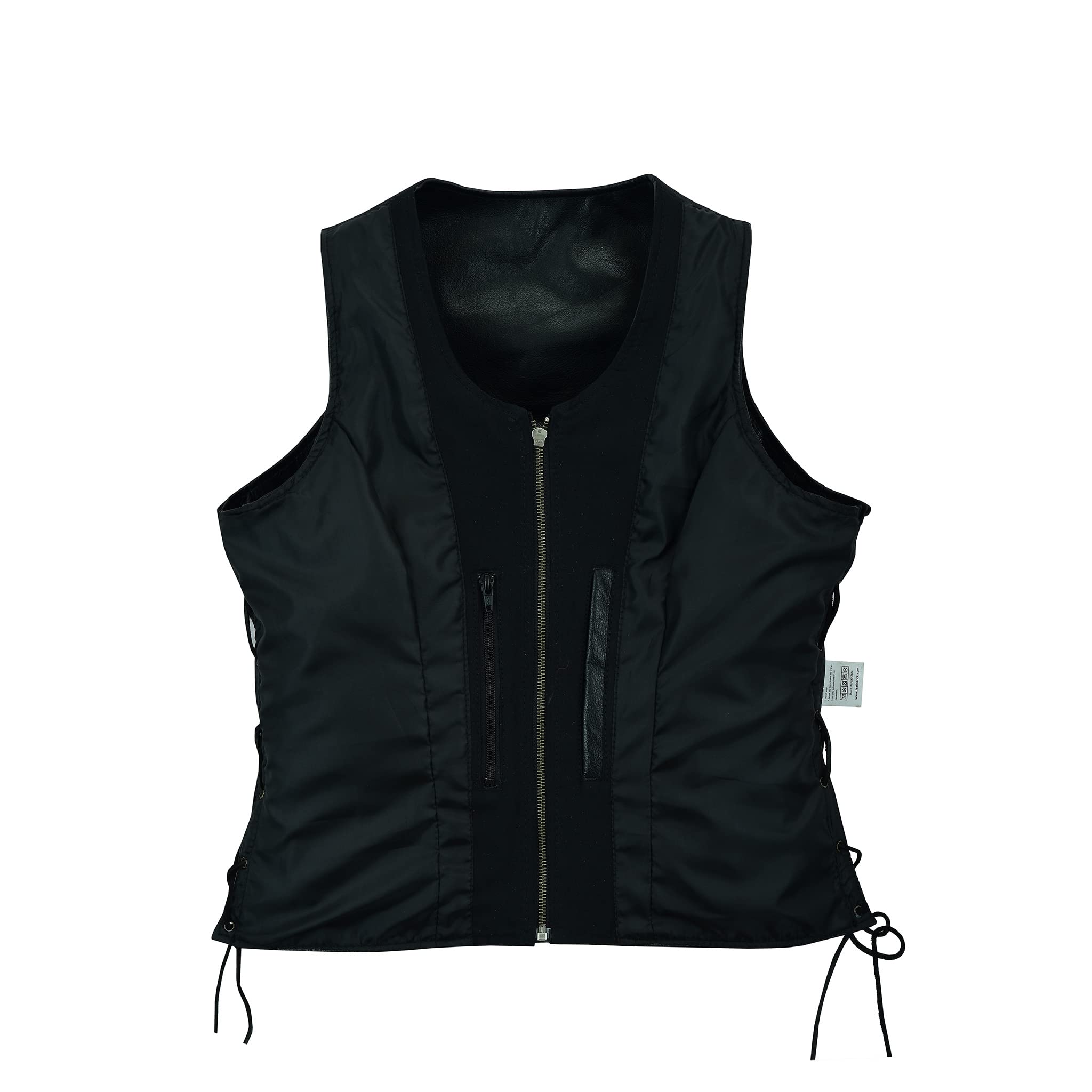 Leatherick Chaleco de cuero para mujer Chaqueta sin mangas de cuero de búfalo de grano superior genuino negro/Chaleco
