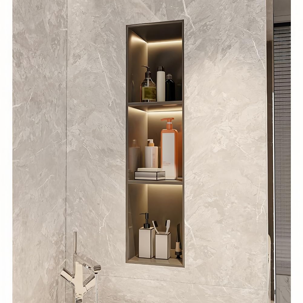 Étagère de douche LED en acier inoxydable gris de 700 mm de hauteur