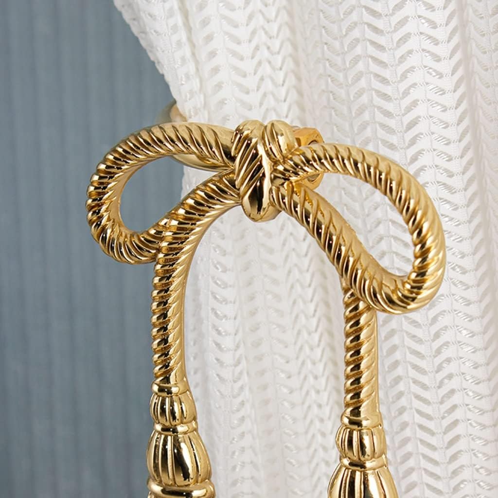 Fermacravatte per Tende, fermatende Decorativi con Fiocco in Corda di Canapa, Gancio per Tende in Ottone, fermatende con Vite, Ganci da Parete per Tende (1 Pezzo a sinist,Left 1 Pc