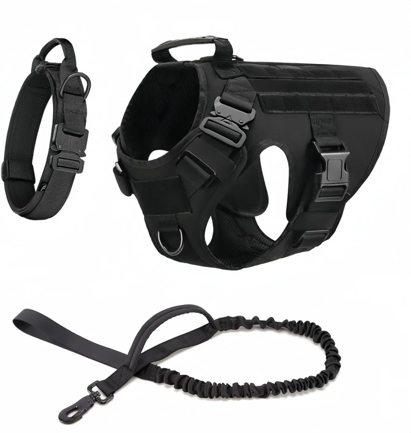 Adjustable Nylon Large Dog Harness Leash Set German Shepherd French Bulldog Labrador Camping Training Walking Harness,Black Set,M