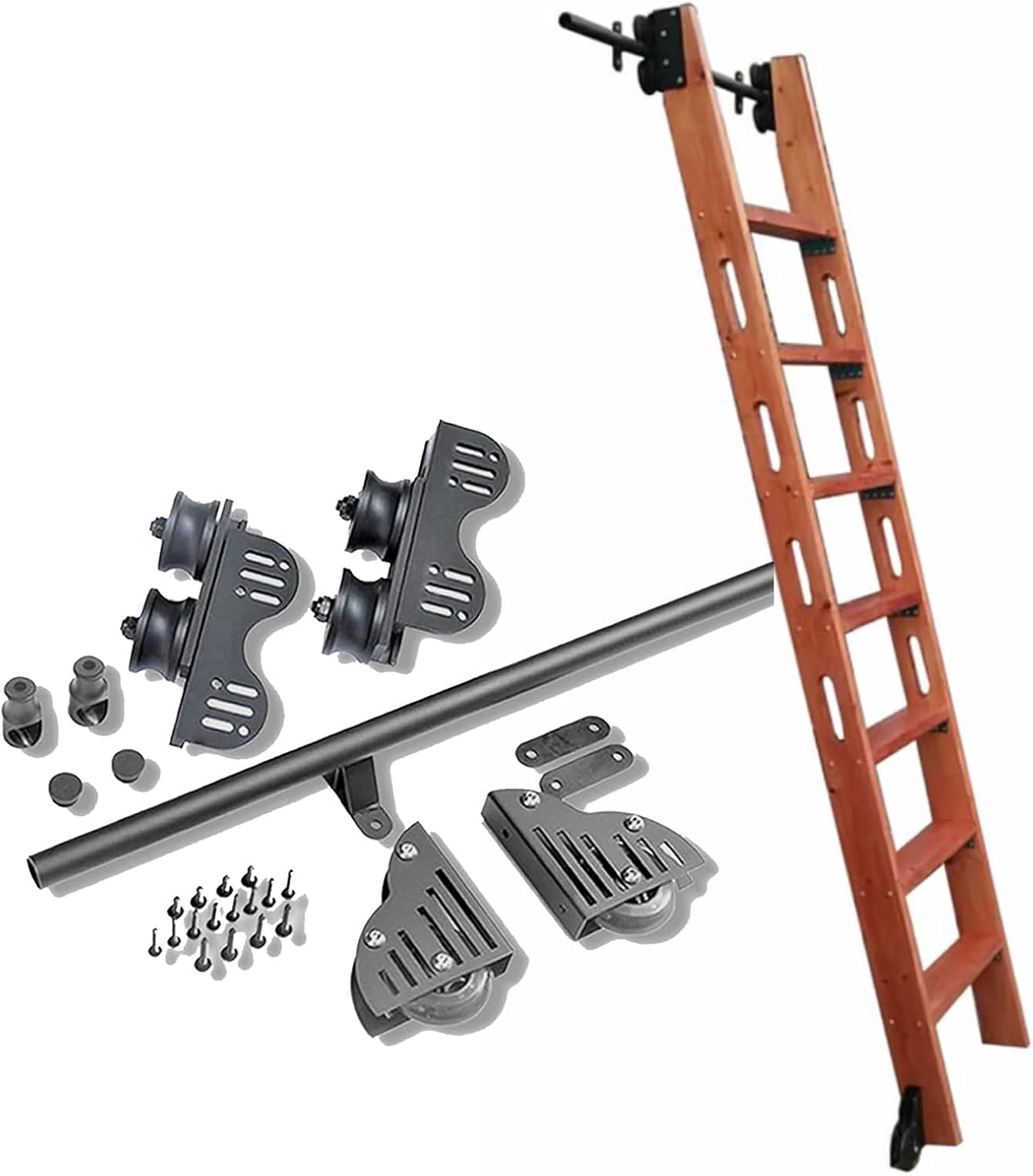 Library Hardware Kit Sliding Track, 3.3-20ft Ladder Kit Telescope Rolling Ladder Track Rail Mobile Library Ladder Rail/track Kit for Loft Office, Extension Kit(One Color 6.6ft/200cm Track Kit)