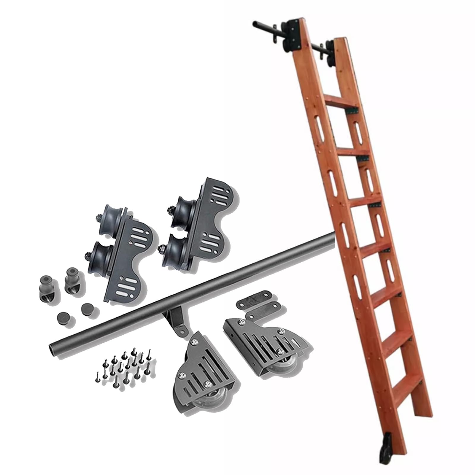 Échelle télescopique pour grenier et bureau avec kit de rail pour échelle mobile