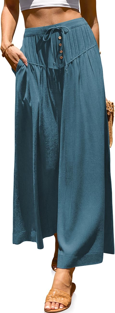 TARSE Womens Wide Leg Linen Pants Loose Casual Palazzo Trousers