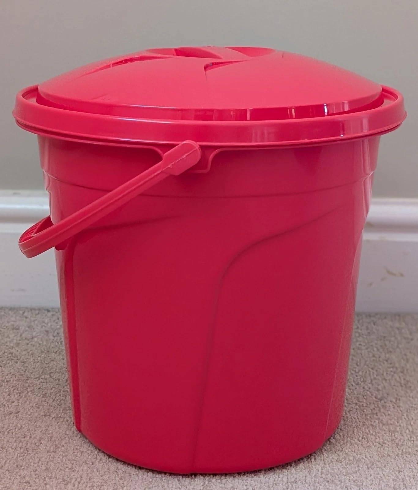 Plastic Bucket with Lid Handle Small Large Storage Bucket Bin Container Measures (10L, Pink)