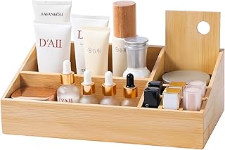 Bamboo Makeup Desk Organizer, Makeup Storage Organization Table Box, Suitable for Desk Organizer and Storage Dressing Table, Bathroom Desk, Counter