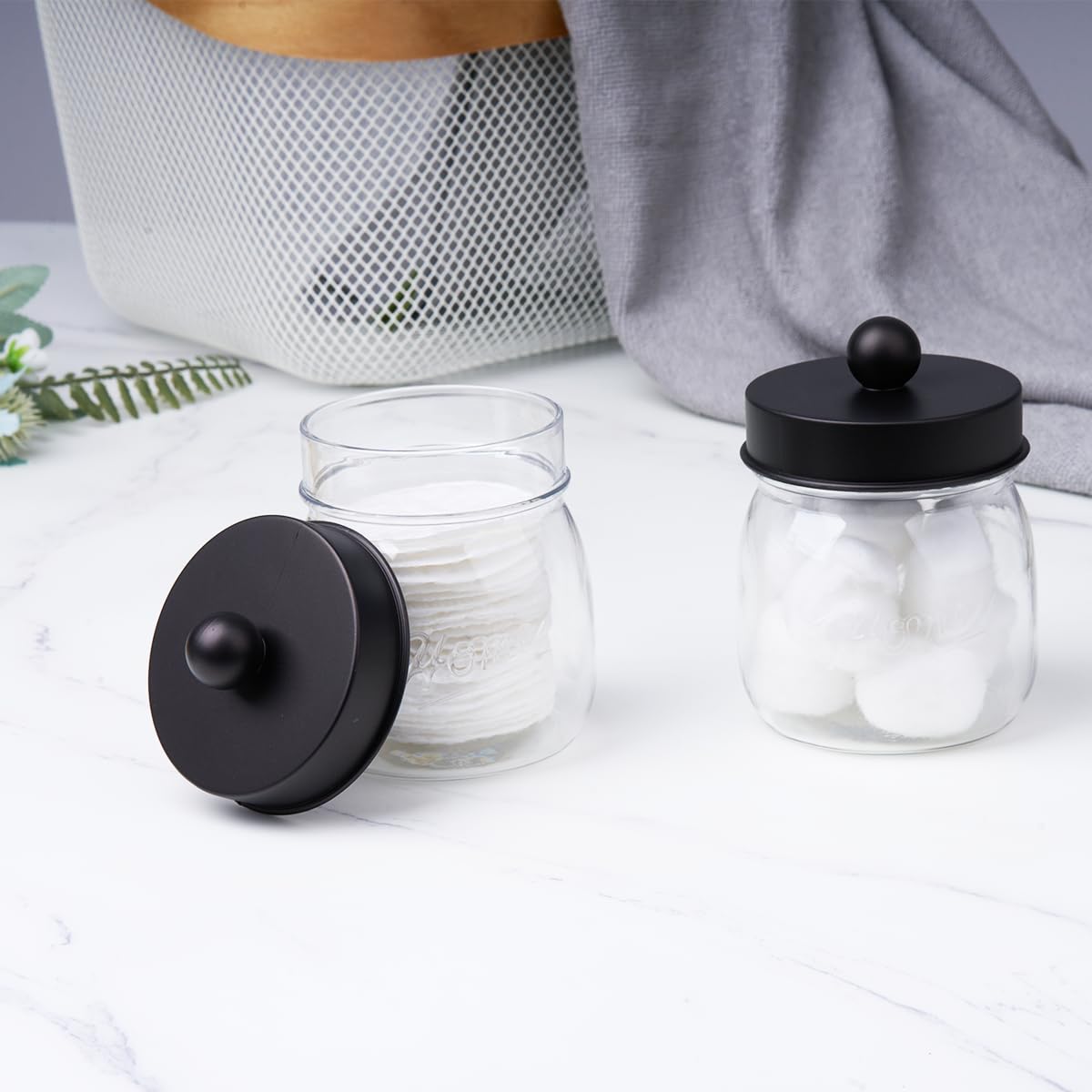2 Pack Qtip Dispenser Bathroom Jar Set Acrylic Apothecary Mason Jar for Bathroom Vanity Home Storage Organizer Qtip