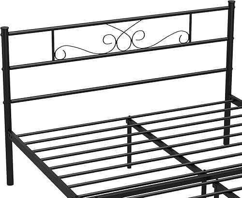 Miniatura 6 de Weehom Base de cama de tamaño matrimonial, base de colchón de plataforma metálica/reemplazo de somier con cabecero, color negro Negro