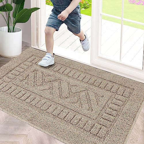 Foneyi Indoor Door Mat, Front Back Door Mat 20"X32" Non-Slip Rubber Backing Entrance Rug, Machine Washable Entry Rug, Low Profile Absorbent Dirt Trapper Doormat Inside Floor Mats For Entryway, Beige #TOP25