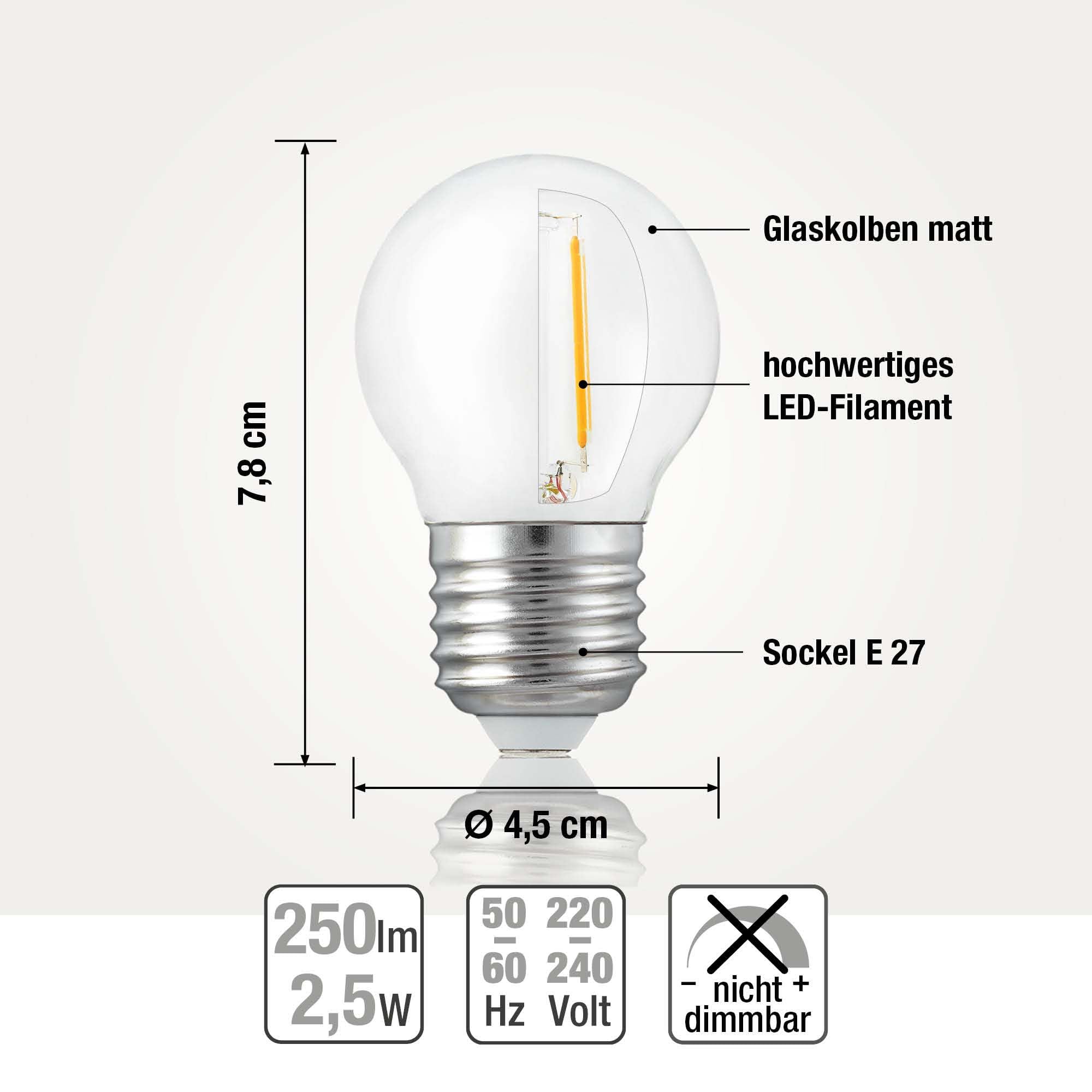 hellum 10er Set E27 LED Ersatz für 25W Glühbirne - 2,5W, 250 Lumen, Warmweiß 2700K - 209204 (Packung mit 2)