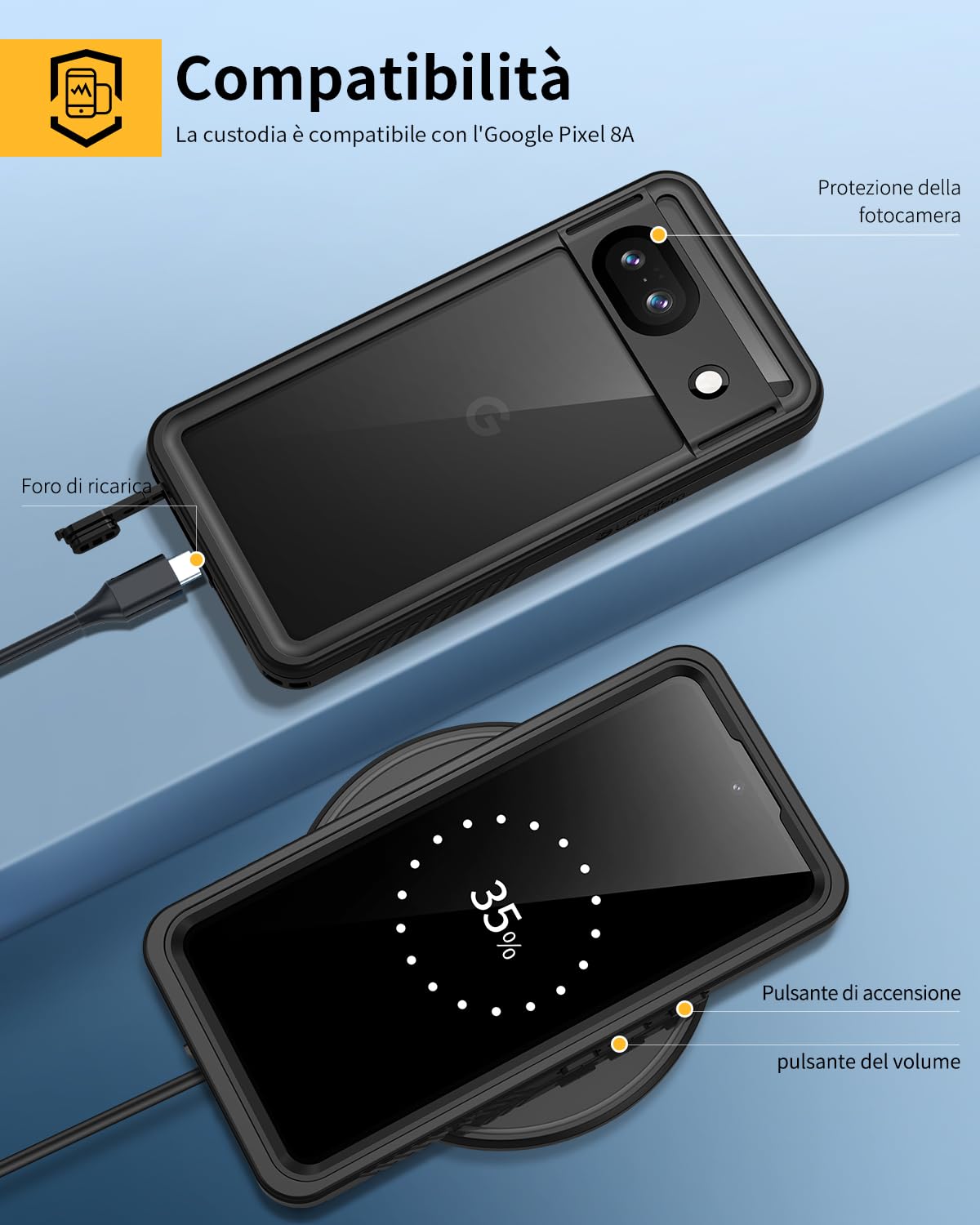 Custodia In Silicone Per Google Pixel 8a | Topme | Stile Spazzolato Antigraffio | Nero - 3