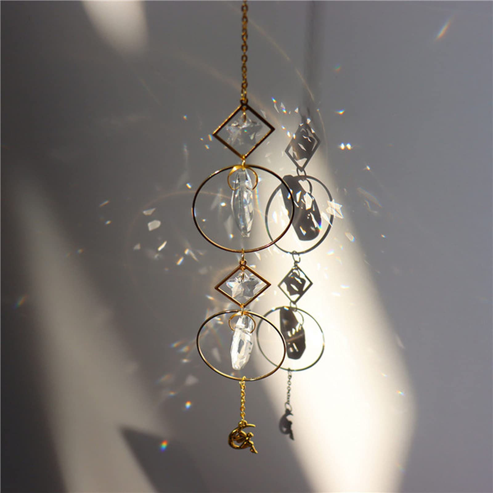 Cristalli ornamenti palla di vetro da appendere, stella luna Suncatcher metallo per decorazione domestica finestre giardino appeso auto decorazione regalo (D