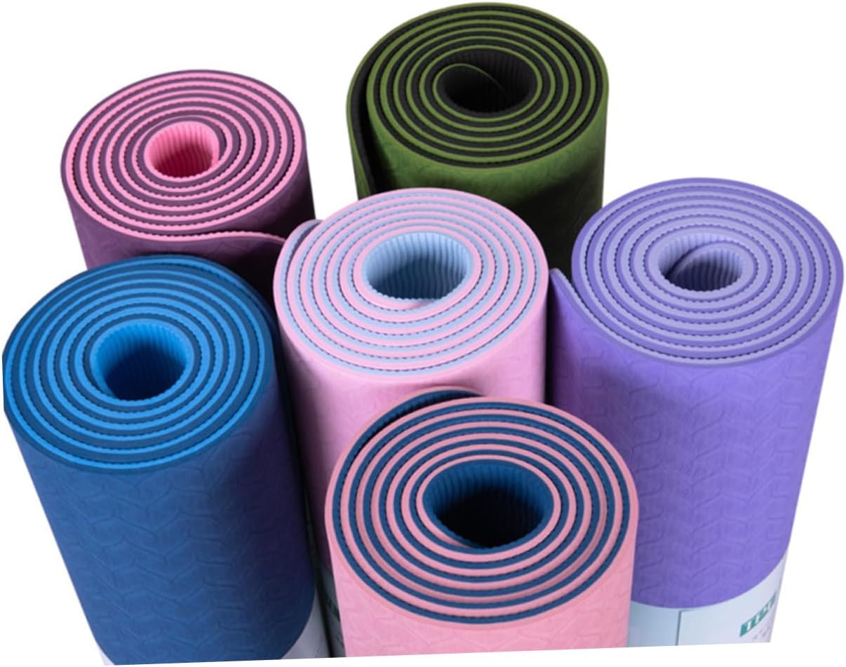 Tpe Yoga Mat Anti-slip Fitness Mat for Pilates Gymnastics Exercise Portable Lightweight Dark Blue with Joint Cushioning Support