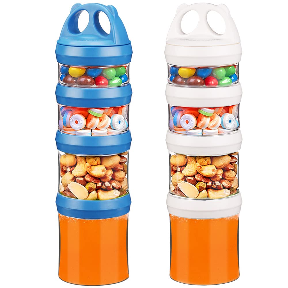 BeneLabel Stackable Food Storage Containers with Twist Lock System - BPA-Free Tritan Containers for Travel, Formula, Protein Powder, Snacks - Leakproof &amp; Dishwasher Safe (Blue and White, 31oz per)