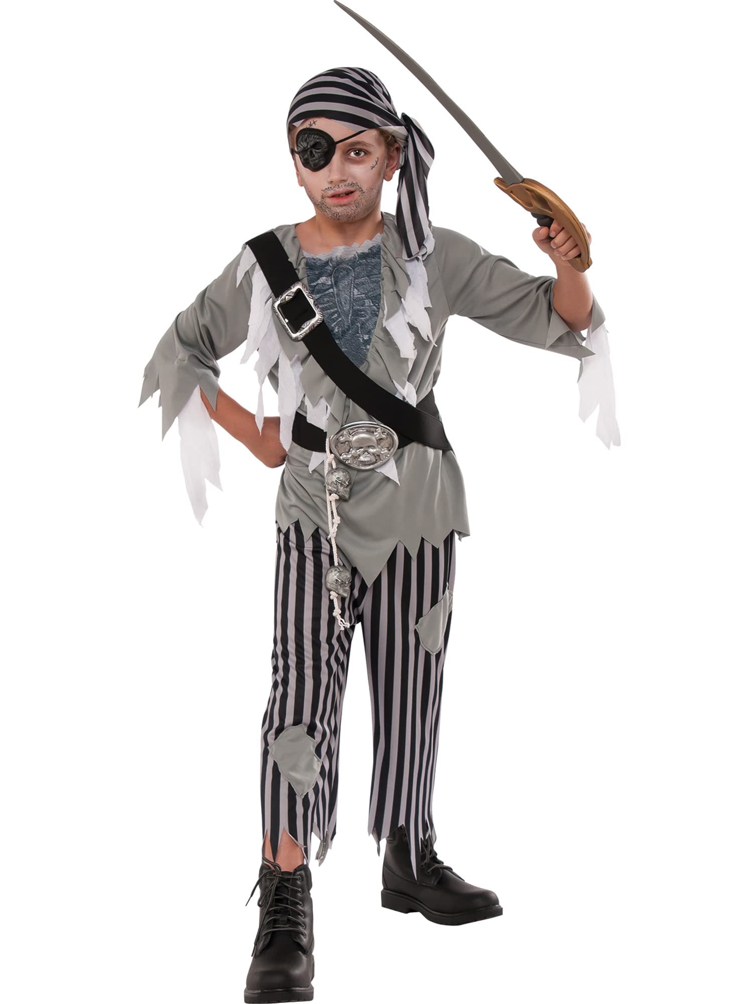 Bristol Novelty 3015477-8 Ghost Pirate Boy Kids Costume Fancy Dress, Multi, Large Age 7-8 Years Halloween Halloween