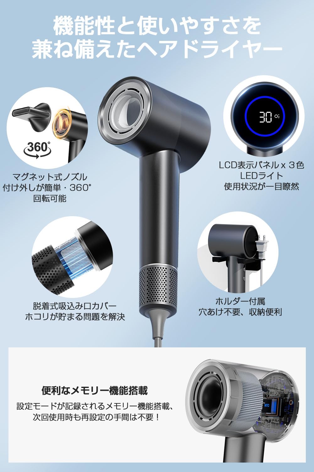 Amazon | ドライヤー 大風量 速乾 【温冷風自動切替・3億高濃度
