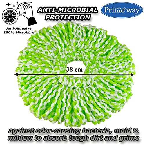 Image of Primeway Polyester Water Absorbent Microfibre Spin Mop Refills | Dense Replacement Mop Heads | Floor Pocha Mop Cloth | XL | 38cm | 130grams | 4 Pcs (Green)