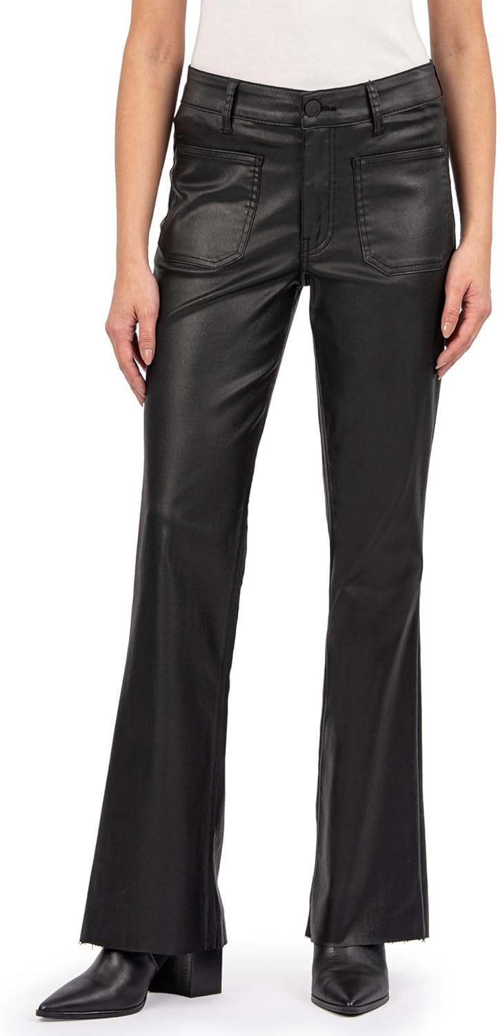 KUT from The Kloth Womens Stella High-Rise Flare Raw Hem in Black