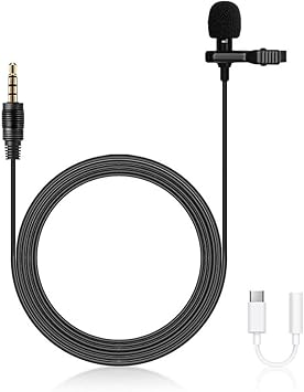 Lavalier Micra Lapel Clip-On Condenser Microphone for Mini Type C Conversion and Video Music Interview Recording Color Black, Size Type 3