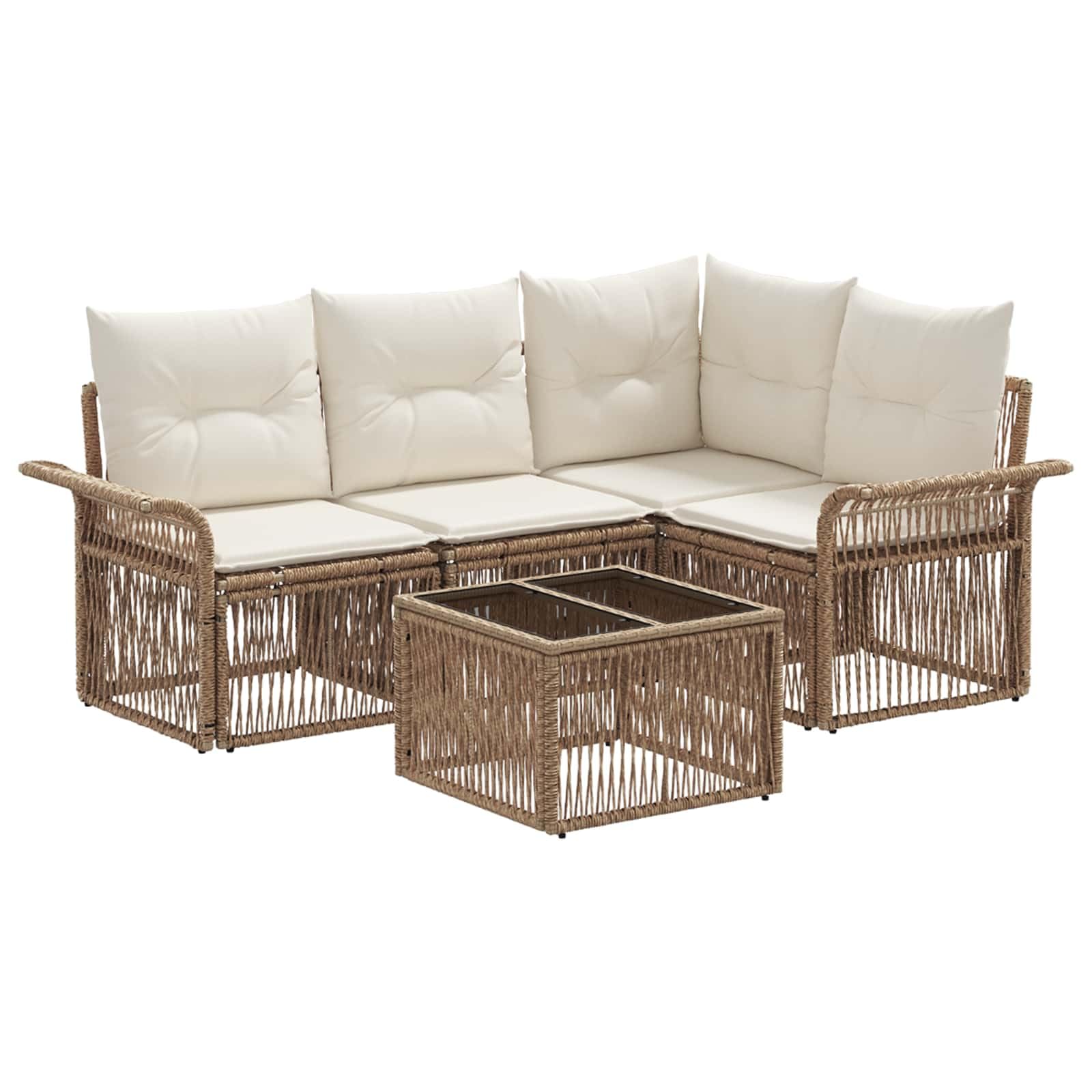 Canapé de jardin en polyrotin beige 5 pièces vidaXL salon de jardin modulaire confortable
