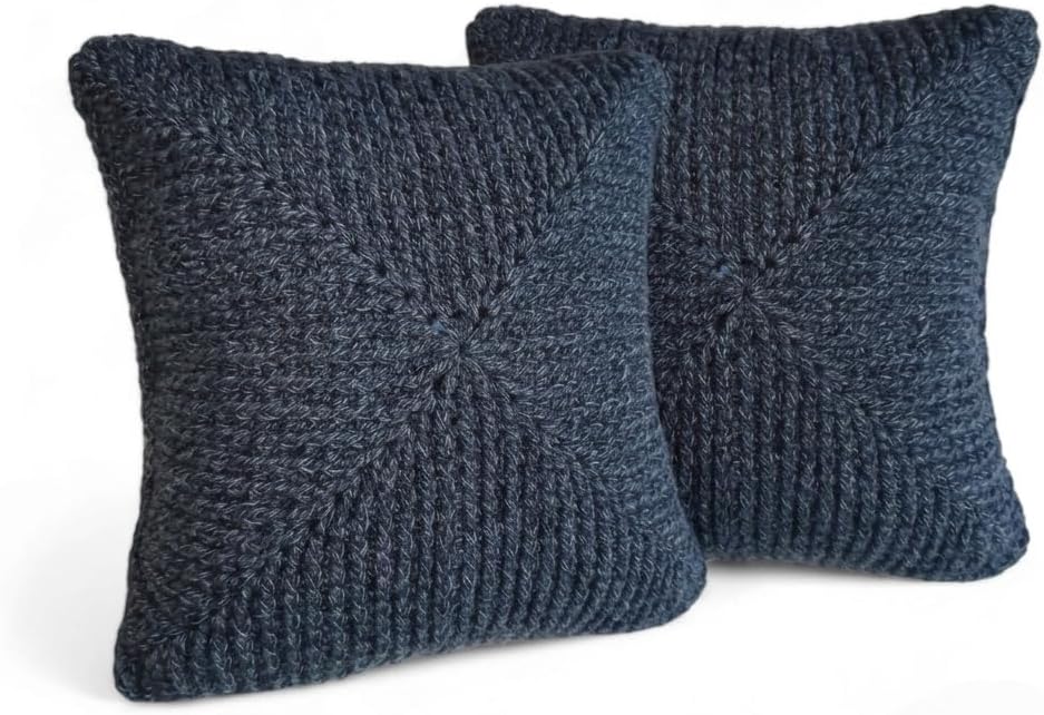 [Set of 2] Modern Indigo Blue Alpaca Pillow Covers 18x18 - Handmade Luxury Decorative Cushion Cases - 3D Starburst Textured Weave - Pair of 2 (Deep Ocean Blue)