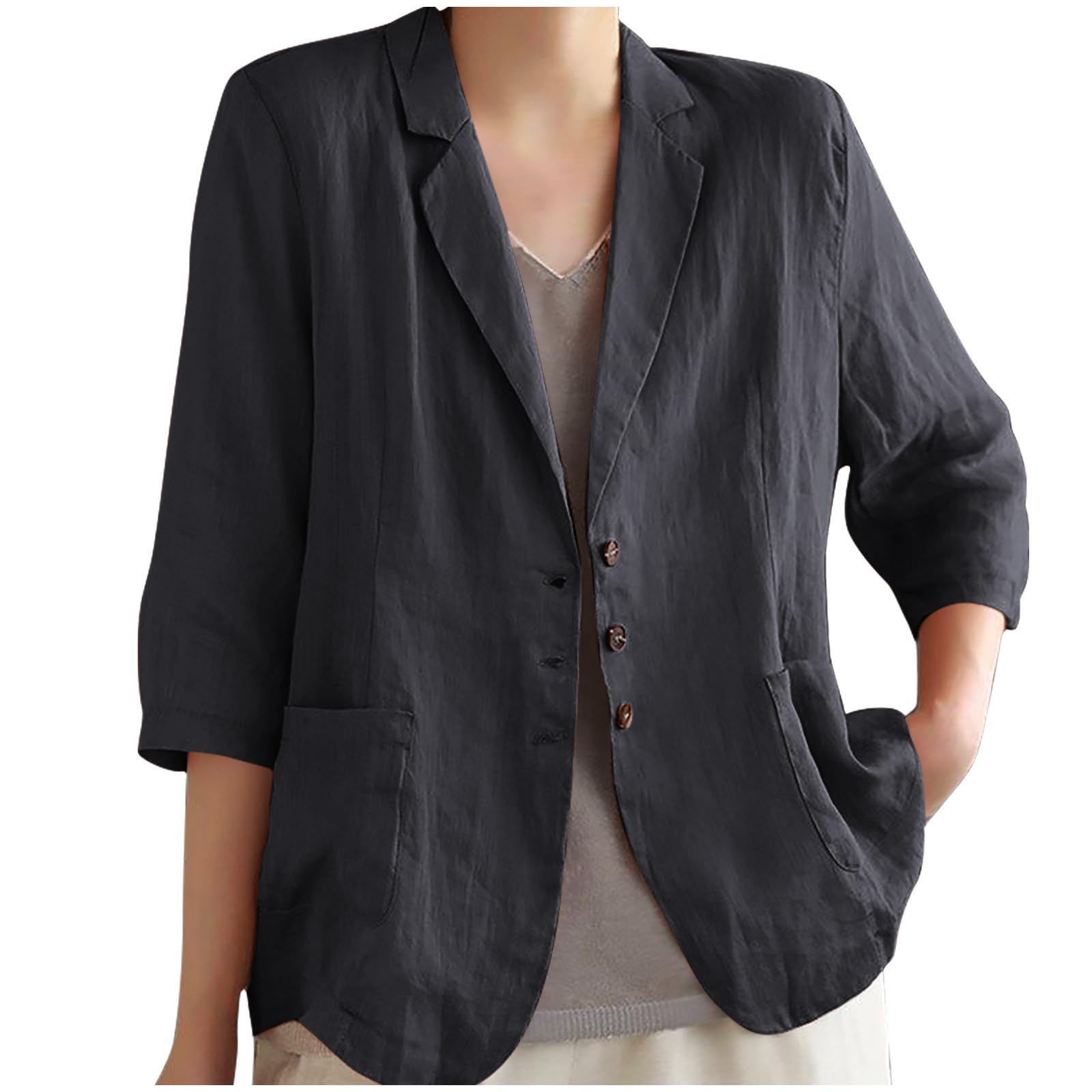HGps8w Womens Cotton Linen Blazers Long Sleeve Loose Casual Suit Jackets Lightweight Summer Work Office Cardigan with Pockets