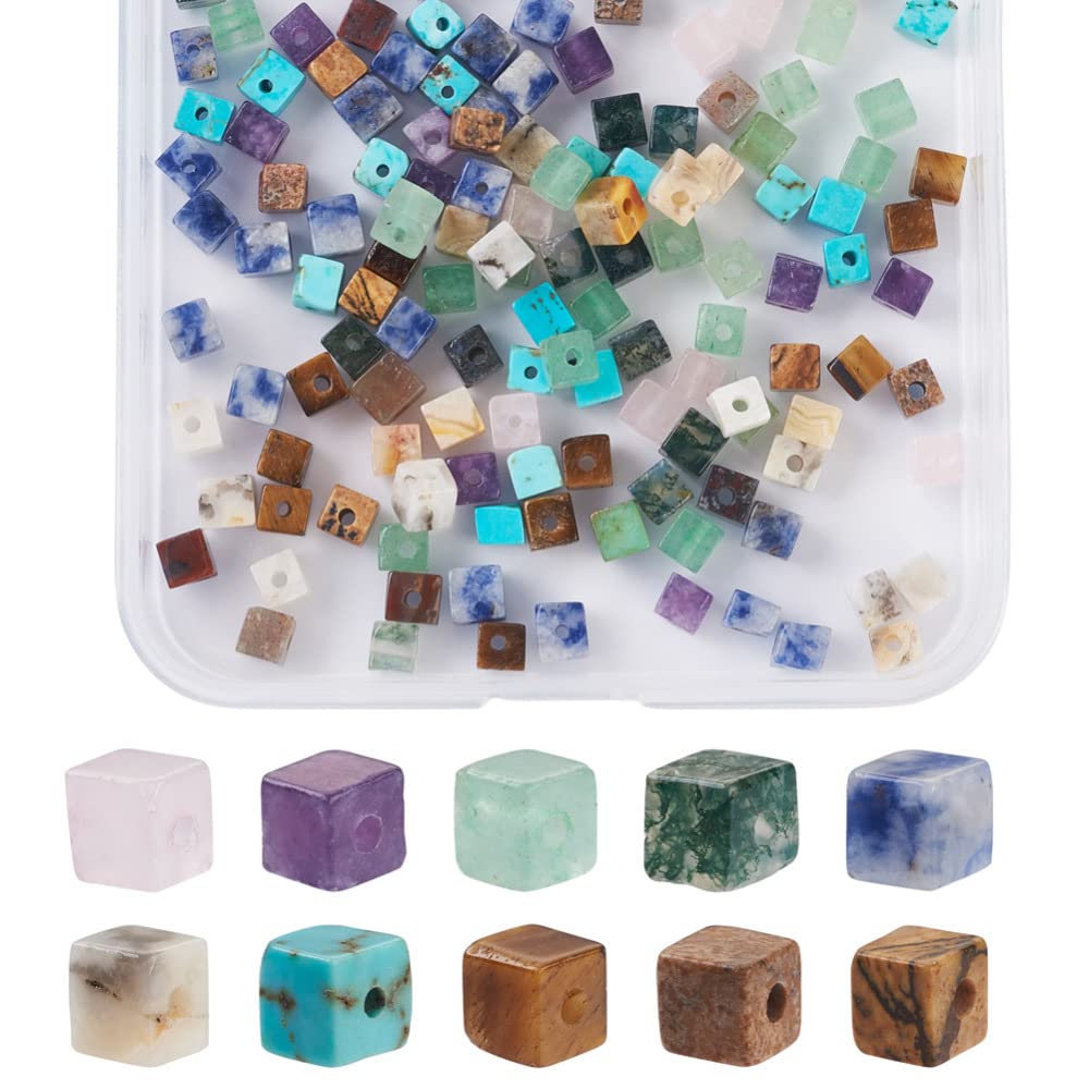 Craftdady 200pcs 4~5mm Cube Natural Mixed Gemstone Beads 10 Style Square Stone Beads Tiny Loose Spacer Beads Crystal Beads for DIY Craft Earring Bracelet Necklace Jewelry Making