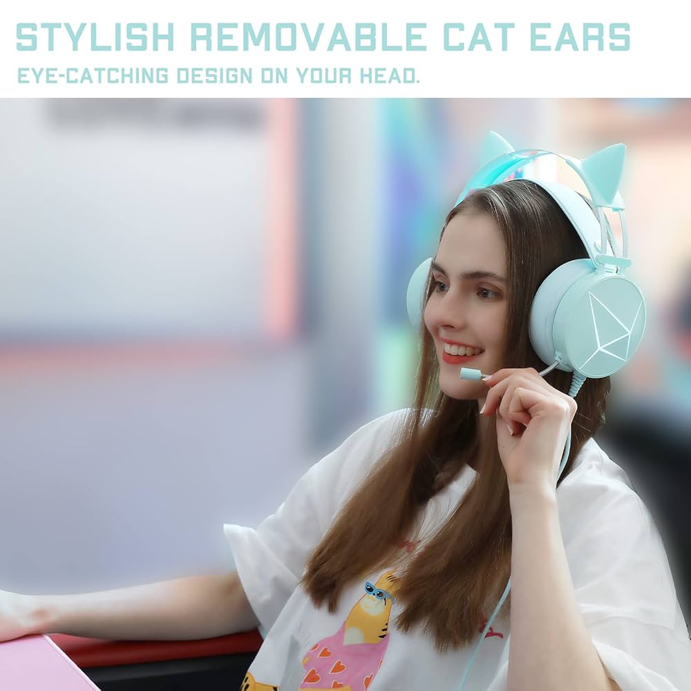 Amazon.co.jp: 猫耳 ゲーミングヘッドセット ノイズキャンセ